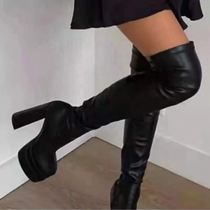 Fashion Winter <b>Boots</b> Women's Comfortable Black Over Knee <b>Boots</b> PU Patent Leather High Heel Zip Platform Shoes Size 43 - Product Image 4