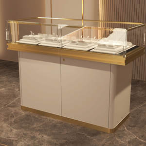 ตู้โชว์เครื่องประดับกรอบทองคำทันสมัยพร้อมไฟ LED ตู้โชว์แสดงเครื่องประดับสำหรับร้านขายเครื่องประดับหรูหราติดผนัง - Product Image 5