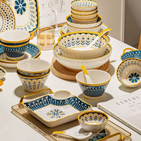 Service de vaisselle en céramique écologique à motif floral personnalisé Bohemian Frost, compatible micro-ondes, bols à soupe/riz de 4,5 pouces, saladier