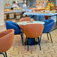 Table de restaurant moderne 70x70 pour 6 personnes, ensembles de chaises et tables en cuir haut de gamme pour hôtel, solution tout-en-un pour restaurant