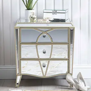 Amazing Quality Champagne Silver Modern Furniture Metal Nightstand With 2 Drawers mirrored bedside table