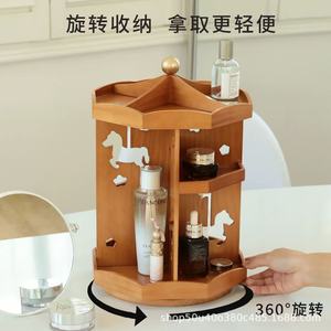 Wooden Cosmetic Storage Rack 3 Tier Rotating <b>Desktop</b> Organizer For Makeup And Essential Oils - Product Image 2