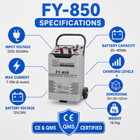 Chargeur de batterie rapide multifonction 12V/24V FY-850 avec pinces robustes pour démarrage de voiture et charge intégrée