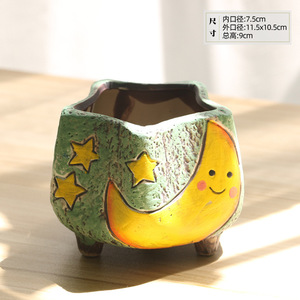 Jardinière Céramique Peinte à <span class=keywords><strong>la</strong></span> Main Effet Ciel Étoilé, Pot à Fleurs <span class=keywords><strong>en</strong></span> Céramique Grossière Grande Ouverture <span class=keywords><strong>en</strong></span> Forme d'Étoile/<span class=keywords><strong>Lune</strong></span>, Plante Succulente Respirante pour Bureau - Product Image 4