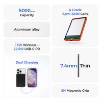 Batterie externe ultra-fine magnétique 15W avec chargeur sans fil portable et câble de charge rapide USB-C pour les détaillants et les grossistes