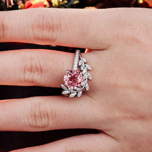 Anillo de Platino PT950 de Diseño Vintage con Gema Creada en Laboratorio, Elegante Anillo de Compromiso con Zafiro Rosa Creado en Laboratorio para Mujer - Product Image 3