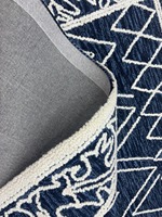 Tapis de salon de qualité supérieure, doux, lavable, à motif floral, bleu marine, design, en laine tuftée à la main, antistatique, écologique, insonorisant