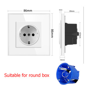 European 16A Wall <b>Socket</b> 86mm Tempered Glass Panel Round Box Installation <b>Socket</b> Protection Door - Product Image 1