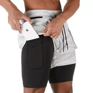Großhandel benutzer definierte Logo Shorts Männer Sportswear sportliche 2 in 1 laufen enge Jogger Shorts Kompression Herren Workout Gym Shorts