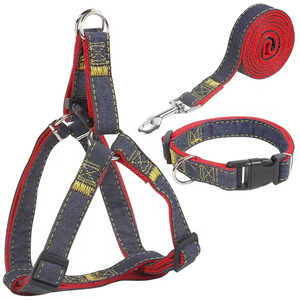 Durable Luxury Sport Denim Lace <b>Dog</b> <b>Leash</b> Collar Sets for Small/Medium/Large <b>Dogs</b> Adjustable Eco-Friendly Nylon Pet Harness - Product Image 2