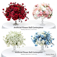 Centro de Mesa Floral con Rosas de Seda Rojas Artificiales para Bodas, Decoración para Mesa de Comedor, Portavelas