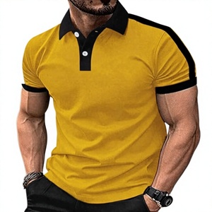 Chemise pour homme à manches courtes en coton tricoté 100% jaune avec bordure contrastante noire, coupe classique, style décontracté, couleur unie, respirante - Product Image 6