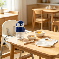 Robot culinaire électrique mignon en forme de pingouin, mini hachoir à aliments avec bol en verre, 8 lames, hachoir à viande, hachoir à ail, préparateur de repas pour bébé