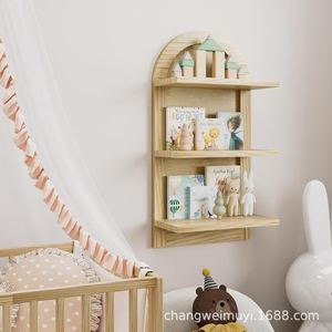 Solid Wood Wall Mounted <b>Shelf</b> 3 Tier Rectangle Durable Storage <b>Rack</b> For Living Room Bedroom - Product Image 3