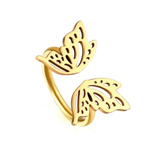 Vente flash - Bijoux plaqués or papillon - Acier inoxydable 18 carats - Bague réglable pour enfants - Bagues ajustables - Product Image 1