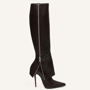Botas de tacón alto y fino con cremallera lateral para mujer, diseño personalizado, estilo pantalón, botines largos de punta fina hasta la rodilla - Product Image 5