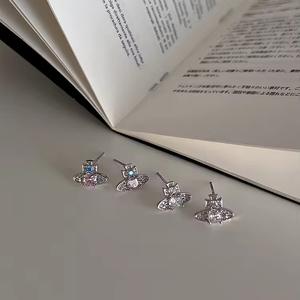 Pendientes de circonita brillante con diseño de planeta para mujer, estilo retro francés, personalidad, diseño simple, versátiles, temperamento, joyería. - Product Image 3