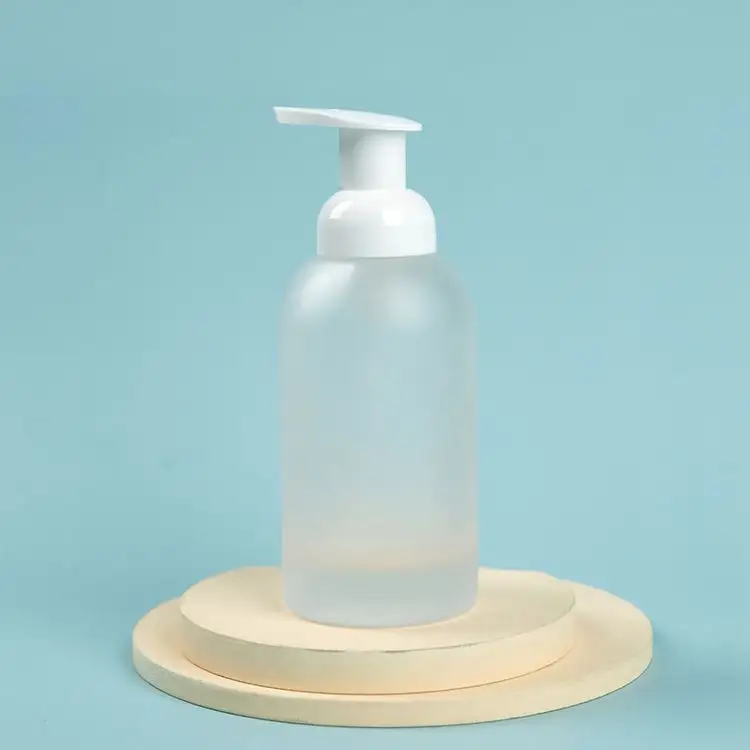 Eco Customized Logo Frosted Clear Foaming 350ml Glass Hand Soap Dispenser Pump Shampoo Bottle With Box
