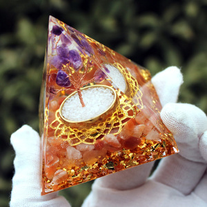 <b>Crystal</b> Epoxy Pyramid Resin Ornament With Amethyst <b>Tree</b> And Red Stones Home Decoration Desktop Craft - Product Image 4