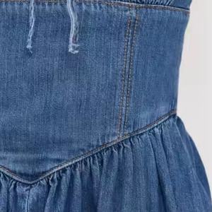 Vestido de Mezclilla Ecológico de Verano, Elegante, Corte A, Casual, para Mujer, Ajustado, Sin Mangas, con Parches, Tejido, para Uso Diario - Product Image 6