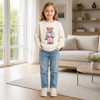 Pull à col rond gris pour enfants avec logo personnalisé, motif ours, manches longues, broderie, polyester, mignon, décontracté, printemps-été, vente en gros