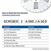 0603 1608 Metrik MLCC 56pF 100V C0G ±5% GCM1885C2A560JA16D Kapasitor Keramik Multilayer untuk Perangkat IoT AEC-Q200
