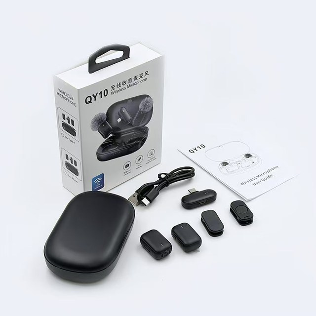 QY10 Wireless Lapel Microphone-Miniature 2.4G Omni-directional Plastic Lightweight Noise Cancelling Microphone for Mobile Live