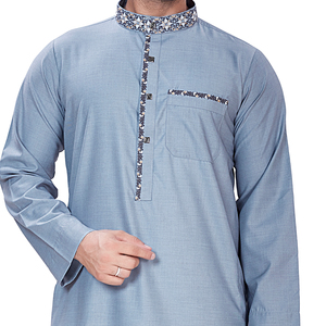 <b>Men's</b> Saudi Embroidered Collar <b>Thobe</b>-Breathable Summer Long Sleeve Robe for <b>Men</b> Polyester Viscose <b>Thobe</b> Daily Wear's - Product Image 2