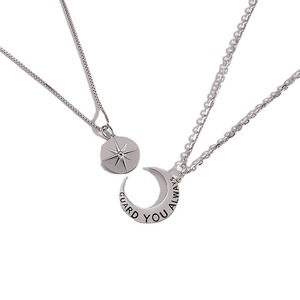 Star And Moon Guardian Couple Necklace Unisex Silver Pendant 10cm Extended Chain Gift For Him Her Birthday Jewelry - Product Image 4