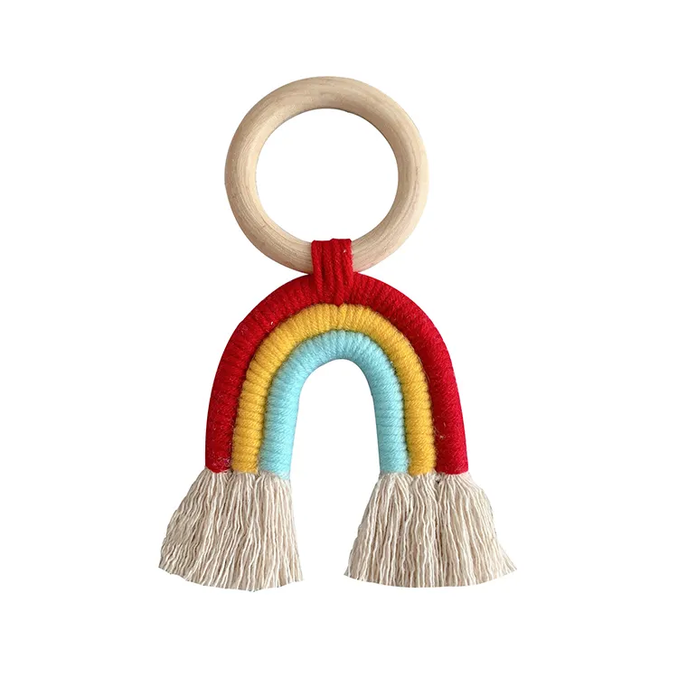 Nordic Kids Room Decoration Accessories small Rainbow shape wall Hanging with wooden hanging circle for children bedroom decor