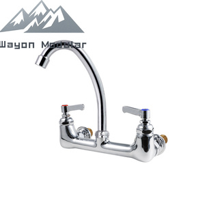 Rubinetto da cucina Wayon a parete, colore argento, con doppia maniglia, per lavello commerciale - Product Image 1