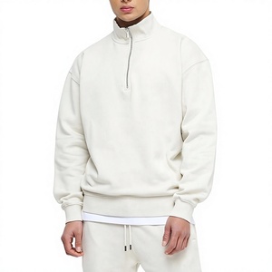 เสื้อสเวตเชิ้ตผู้ชายสีขาวแบบซิป ¼  ทรงปกติ คอตั้ง สีพื้น ระบายอากาศได้ดี เหมาะสำหรับใส่ในฤดูใบไม้ร่วง - Product Image 1