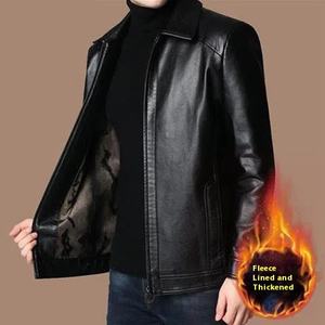 Giacca di pelle sintetica spessa foderata in pile per papà di mezza età cappotto invernale <span class=keywords><strong>collo</strong></span> di <span class=keywords><strong>pelliccia</strong></span> per motociclismo taglie forti accogliente per gli uomini - Product Image 2