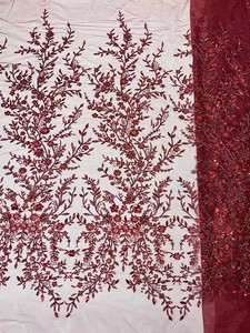 Ancho 125 cm poliéster bordado tul Malla tela lentejuelas árbol ramas cuentas tela para mujer moda boda vestido de novia - Product Image 3
