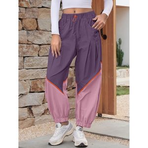 Pantalon large décontracté Fisoew pour femme, taille élastique, blocs de couleur, coupe ample, avec poches, style printemps - Product Image 3