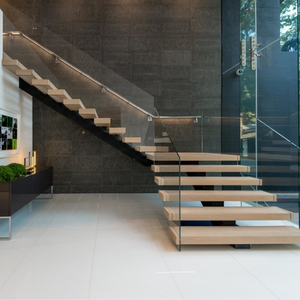 Ace Intérieur <span class=keywords><strong>Marches</strong></span> en bois massif Mono Beam Structure en acier <span class=keywords><strong>Escalier</strong></span> droit avec garde-corps en verre - Product Image 4