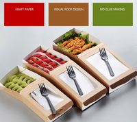 Kartonnen wegwerpverpakking voor afhaalmaaltijden, kraftpapier, uittrekbare doos voor fruitsalade met logo en transparant venster