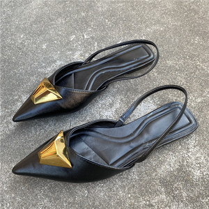 ZA Golden Metal Pointed Toe <strong>Slingback</strong> Strap Sandals <strong>Flat</strong> <strong>Shoes</strong> for Women - Product Image 2