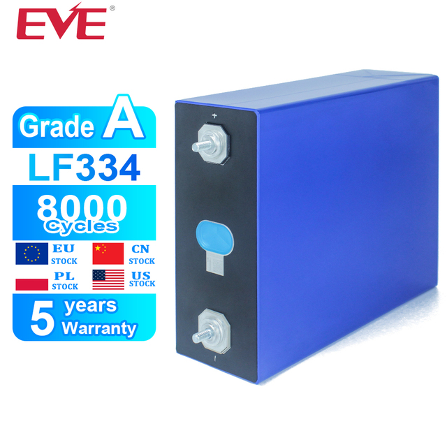 New Model EVE LF334ah Lifepo4 Cells Grade A 3.2v 334ah Rechargeable Battery Home Energy Solar Battery Cells 3C Power Battery