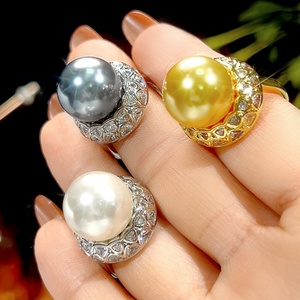 2026 New Trendy Jewelry Eco-friendly Copper Vintage Gold Plated 14mm Pearl Shell Open <b>Adjustable</b> <b>Ring</b> for Versatile Tu - Product Image 2
