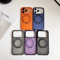 Étui de téléphone antichoc magnétique mat avec support rotatif en métal à 360° pour iPhone 15 Pro Max, coques de téléphone pour iPhone 18, 17, 16, 15, 14, 13