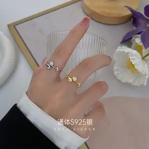 Nhẫn Hở Hoa Đá Zircon Khối Đá Zircon Mạ Vàng Thật 18K Tinh Tế Nhẫn Hoa Hồng Kim Cương Bạc S925