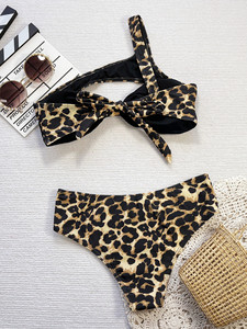 Conjunto de Bikini de Dos Piezas con Estampado de Leopardo, Sexy y Personalizado, Traje de Baño con Tiras en la Espalda - Product Image 6