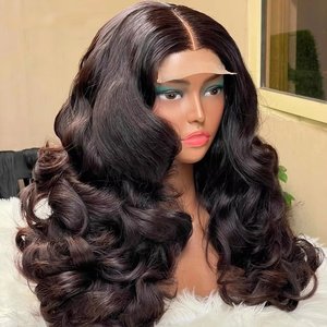Perruques Cheveux Humains Bouclés <span class=keywords><strong>20</strong></span> Pouces 13x4 Lace Front Noir Naturel avec Baby Hair Haute Densité Prêtes à Porter Raie au Milieu Coupe Dégradée pour Femmes - Product Image 4