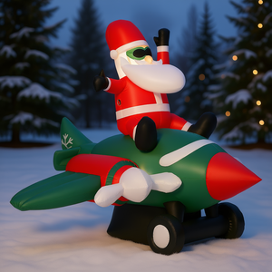 Décoration de Noël gonflable extérieure Père Noël en avion, 7,3 pieds, lumières LED, installation automatique pour jardin avant, décoration de Noël gonflable - Product Image 2