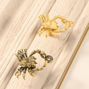 Poignée de meuble en laiton massif, motif crabe <span class=keywords><strong>porte</strong></span>-monnaie <span class=keywords><strong>porte</strong></span>-bonheur, crochet de <span class=keywords><strong>porte</strong></span>, tirette de tiroir, patère murale, quincaillerie silhouette animale crustacée - Product Image 2