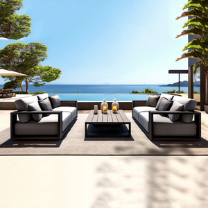 Moderno di lusso <span class=keywords><strong>in</strong></span> <span class=keywords><strong>alluminio</strong></span> Patio Set divano <span class=keywords><strong>in</strong></span> metallo durevole sala da pranzo all'aperto per cortili alberghi spiagge ville - Product Image 1