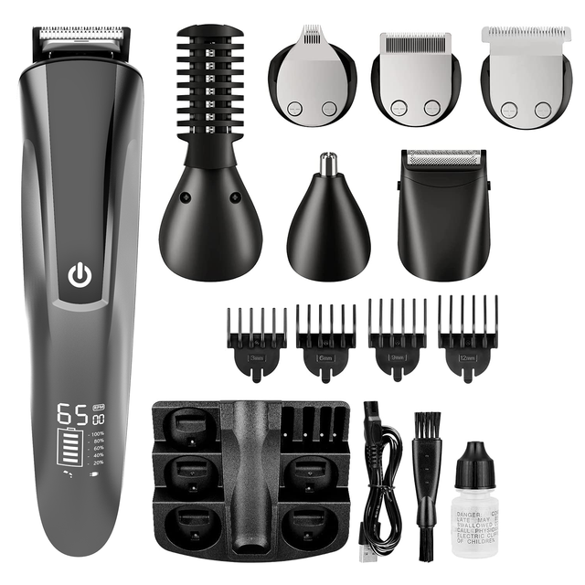 Professional 6 in 1 Multifunction Electric Hair and Beard Nose Low Noise Trimer Clioper Trimmer Barber Clippers with Lcd Display