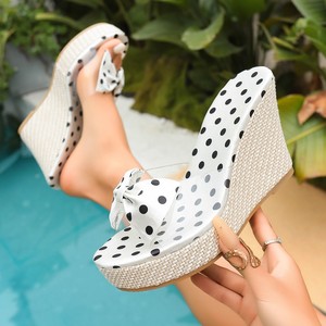 Viviblook Z415AS01 Sandales compensées pour femme, d'été, à pois transparents, avec nœud, à bout ouvert, style décontracté - Product Image 1