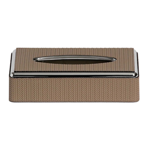 Boîte à mouchoirs en cuir de luxe personnalisée de forme carrée avec des rayures dorées pour un usage décoratif d'hôtel Boîte à mouchoirs carrée en métal - Product Image 1